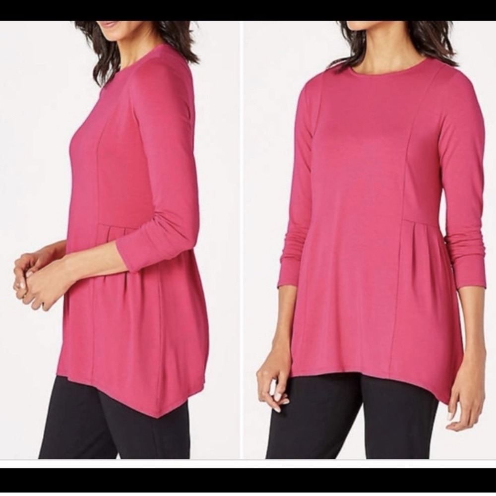 NWT J Jill Wearever Tunic Top Size Medium Hot Pink Scoop Rayon Blend Long Sleeve